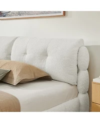 Streamdale Furniture Queen Boucle Fabric Platform Bed with Solid Wood Legs