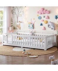 Streamdale Furniture Twin Size Bed Floor Bed with Safety Guardrails and Door for Kids