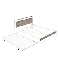 Streamdale Furniture Queen Metal Platform Bed Frame with Trundle Usb Ports and Slat Support