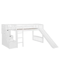Streamdale Furniture Stairway Twin Size Loft Bed with Two Drawers and Slide