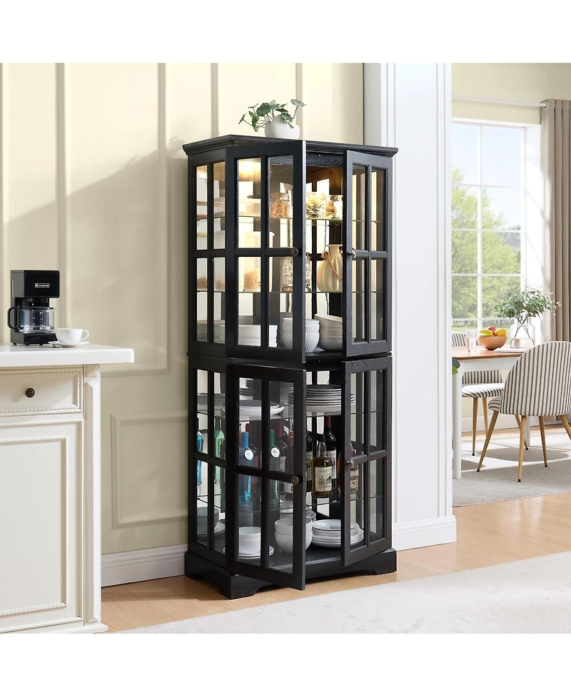 Streamdale Furniture Antique 4-Door Glass Display Cabinet with Adjustable Shelves