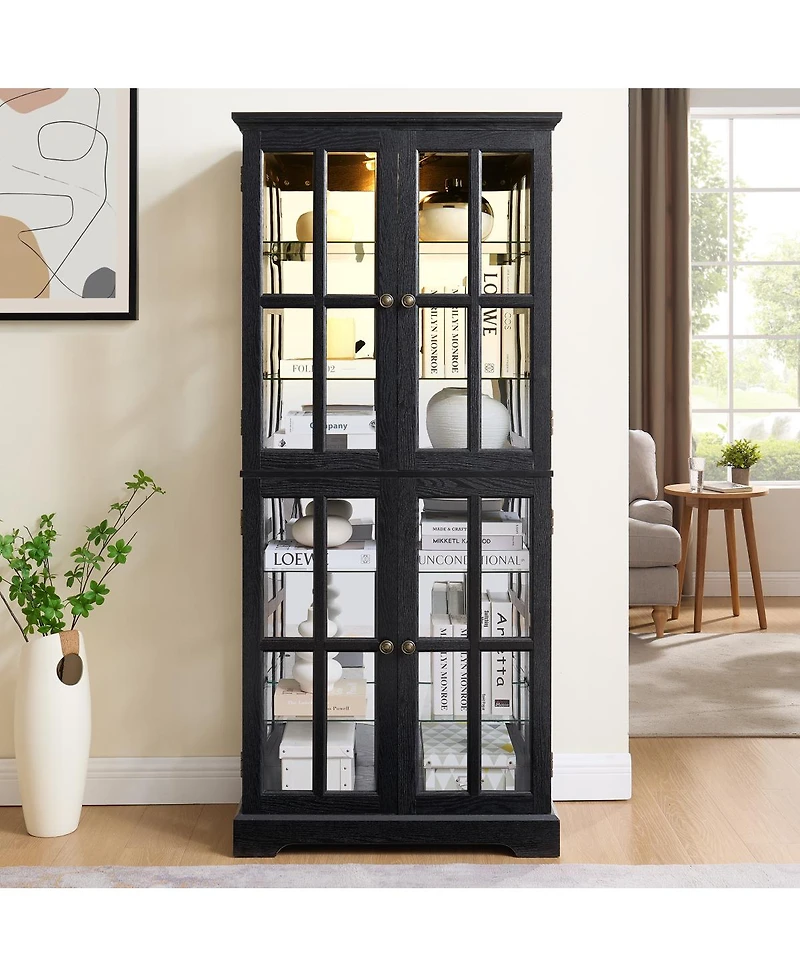 Streamdale Furniture Antique 4-Door Glass Display Cabinet with Adjustable Shelves