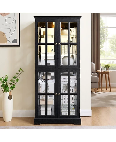 Streamdale Furniture Antique 4-Door Glass Display Cabinet with Adjustable Shelves