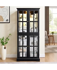 Streamdale Furniture Antique 4-Door Glass Display Cabinet with Adjustable Shelves