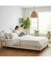Streamdale Furniture Boucle Upholstered Bed with Rubber Wood Foot Queen