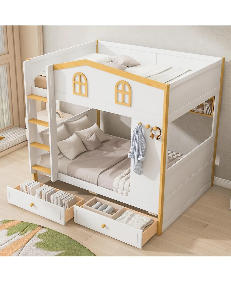 Streamdale Furniture Full over Full House Bunk Bed with Storage Shelves and Drawers