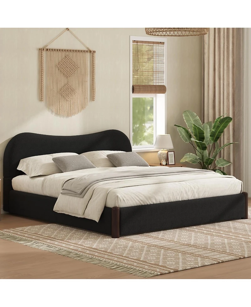 Streamdale Furniture Queen Size Upholstered Platform Bed with Wood Supporting Feet