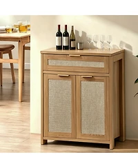 Streamdale Furniture Rattan Farmhouse Sideboard Buffet Cabinet with Adjustable Shelf and Drawer