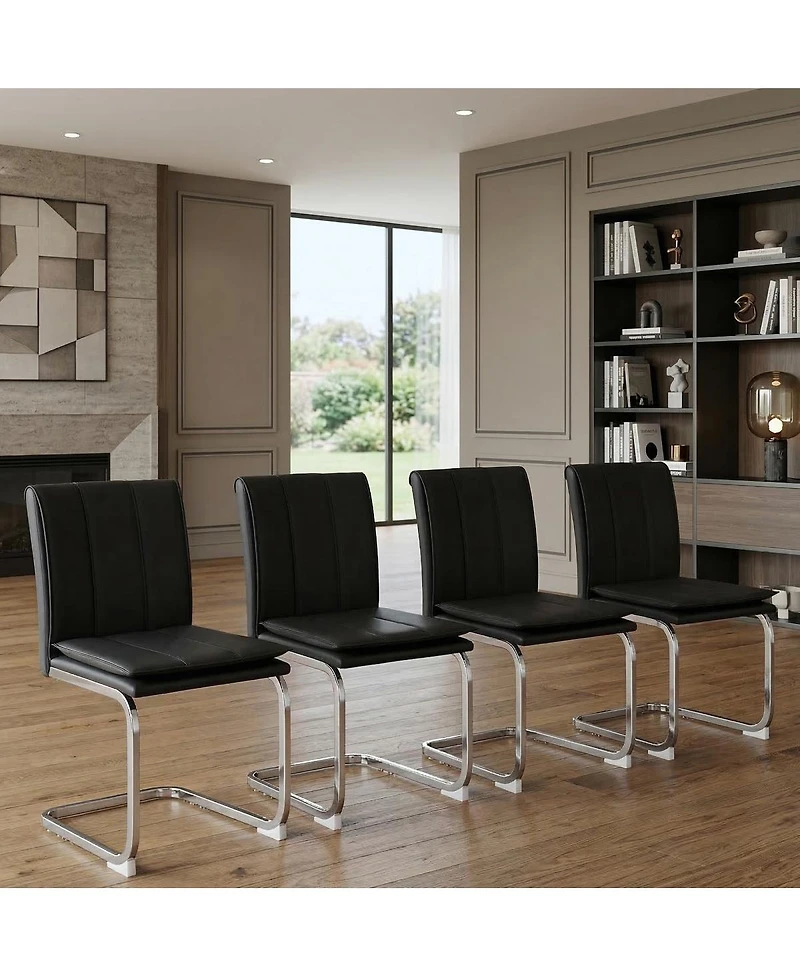 Streamdale Furniture Set of 4 Modern Pu Leather Dining Chairs with Plated Metal Legs