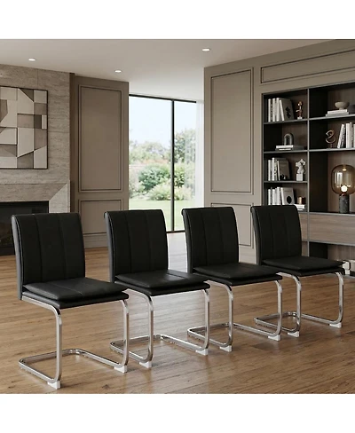 Streamdale Furniture Set of 4 Modern Pu Leather Dining Chairs with Plated Metal Legs