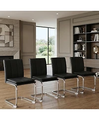 Streamdale Furniture Set of 4 Modern Pu Leather Dining Chairs with Plated Metal Legs