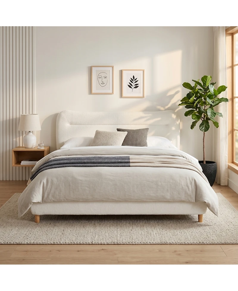 Streamdale Furniture Minimalist curved headboard teddy bear plush bed Queen