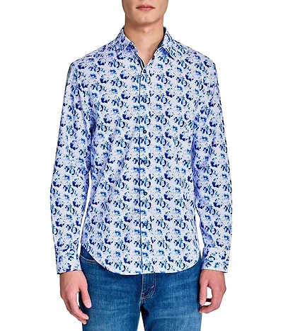 Society of Threads Men's Regular Fit 4-Way Stretch Performance Floral Long Sleeve Button Down
