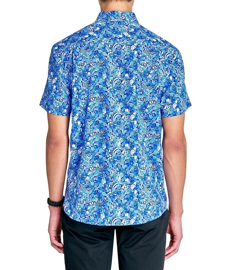 Society of Threads Men's Regular Fit 4-Way Stretch Performance Rustic Paisley Short Sleeve Button Down