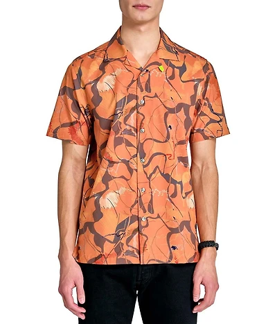 Society of Threads Men's Regular Fit 4-Way Stretch Performance Abstract Line Short Sleeve Button Down