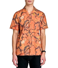 Society of Threads Men's Regular Fit 4-Way Stretch Performance Abstract Line Short Sleeve Button Down