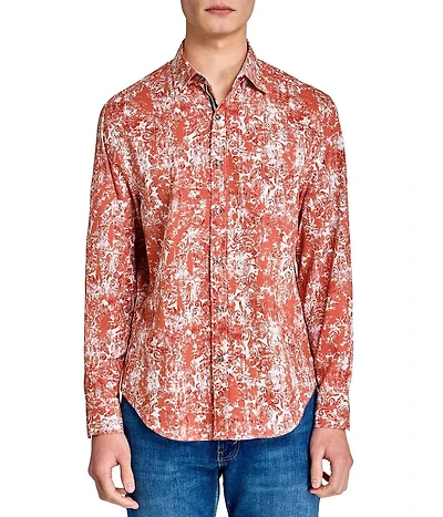 Society of Threads Men's Regular Fit 4-Way Stretch Performance Antiquated Print Long Sleeve Button Down