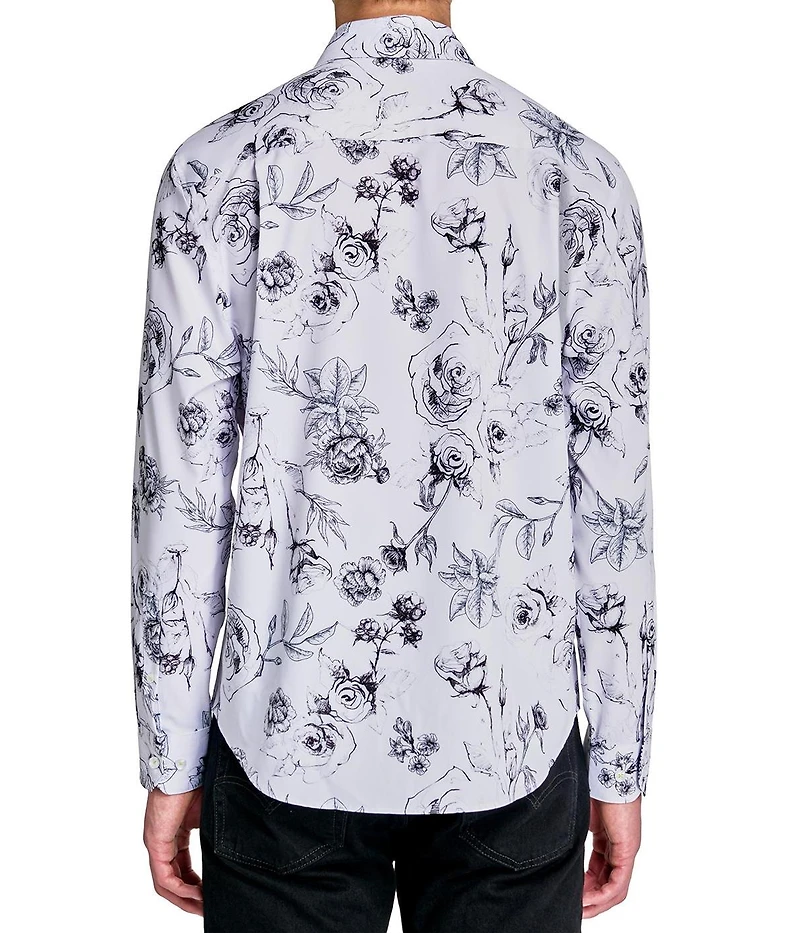 Society of Threads Men's Regular Fit 4-Way Stretch Performance Shaded Rose Long Sleeve Button Down