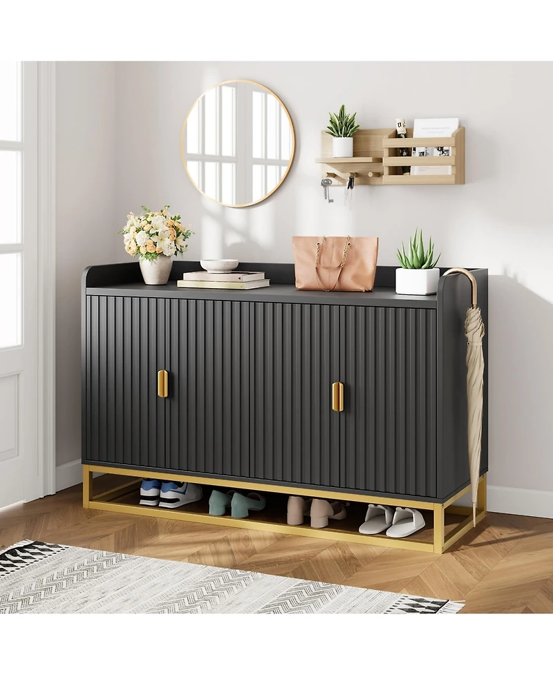 homfan Fluted Sideboard with Storage Buffet Cabinet Adjustable Shelves for Living Room Kitchen Entryway
