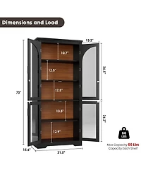 homfan 70 Inch Tall Pantry Cabinet with Arched Glass Doors, Adjustable Shelves, Kitchen Storage Cupboard for Living Room and Dining