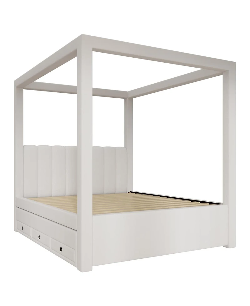 Streamdale Furniture Upholstery Canopy Platform Bed with Trundle and 3 Drawers