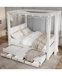 Streamdale Furniture Upholstery Canopy Platform Bed with Trundle and 3 Drawers