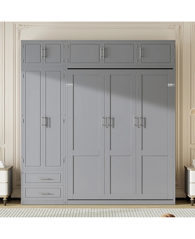 Streamdale Furniture Murphy Bed with Top Cabinet Shelves and Wardrobe