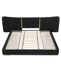 Streamdale Furniture Extra Large Chenille Platform Bed with Curved Headboard