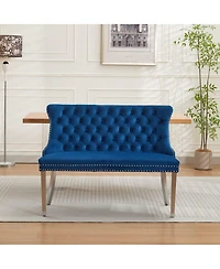 Streamdale Furniture Velvet Tufted Double Dining Loveseat Bench with Brushed Silver Legs
