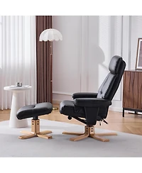 Streamdale Furniture Pu Leather Heated Massage Swivel Accent Chair with Ottoman