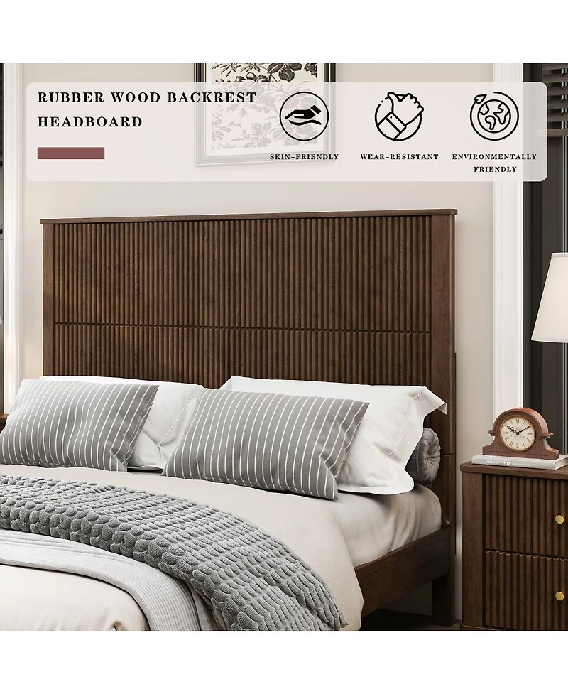 Streamdale Furniture solid Wood Platform Bed Frame with Tall Headboard