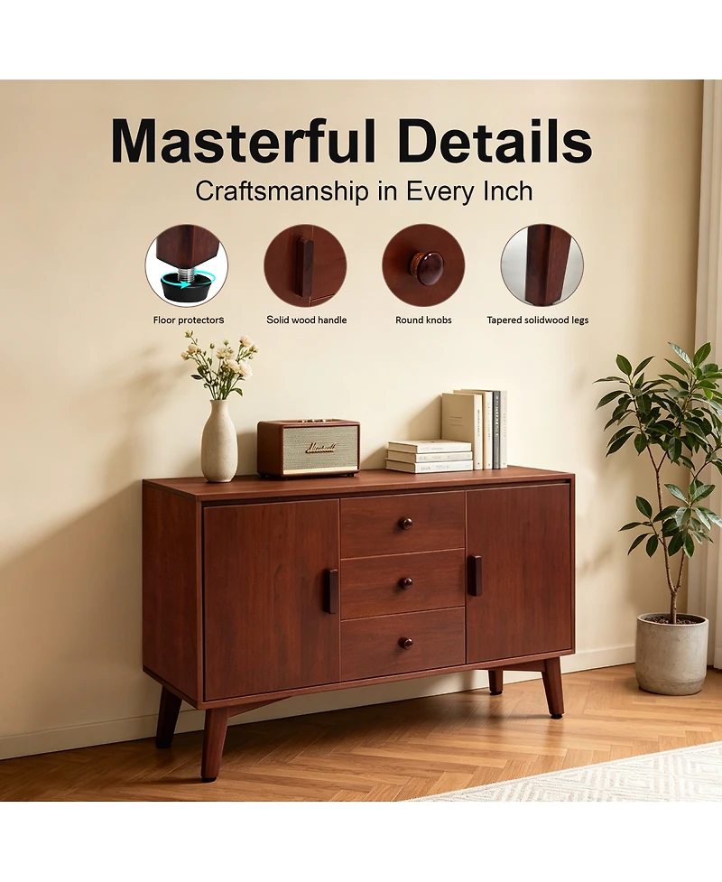 Streamdale Furniture Mid-Century Modern 47.3'' Sideboard Buffet Cabinet with 2 Doors and 3 Drawers