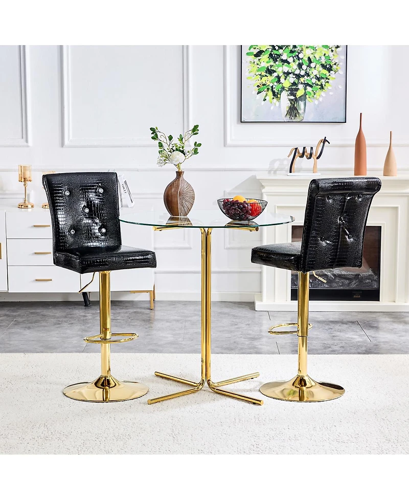 Streamdale Furniture Set of 2 Vintage Crocodile Leather Bar Chairs with Crystal Clasps