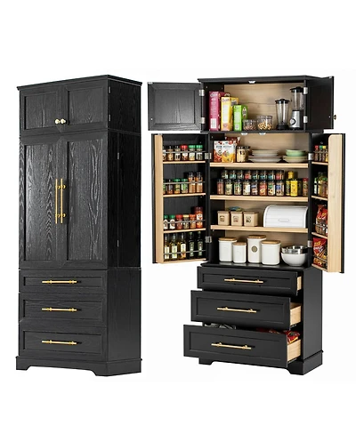 Streamdale Furniture 78.2'' Farmhouse Kitchen Pantry Cabinet with 8 Door Shelves and 3 Drawers Ash