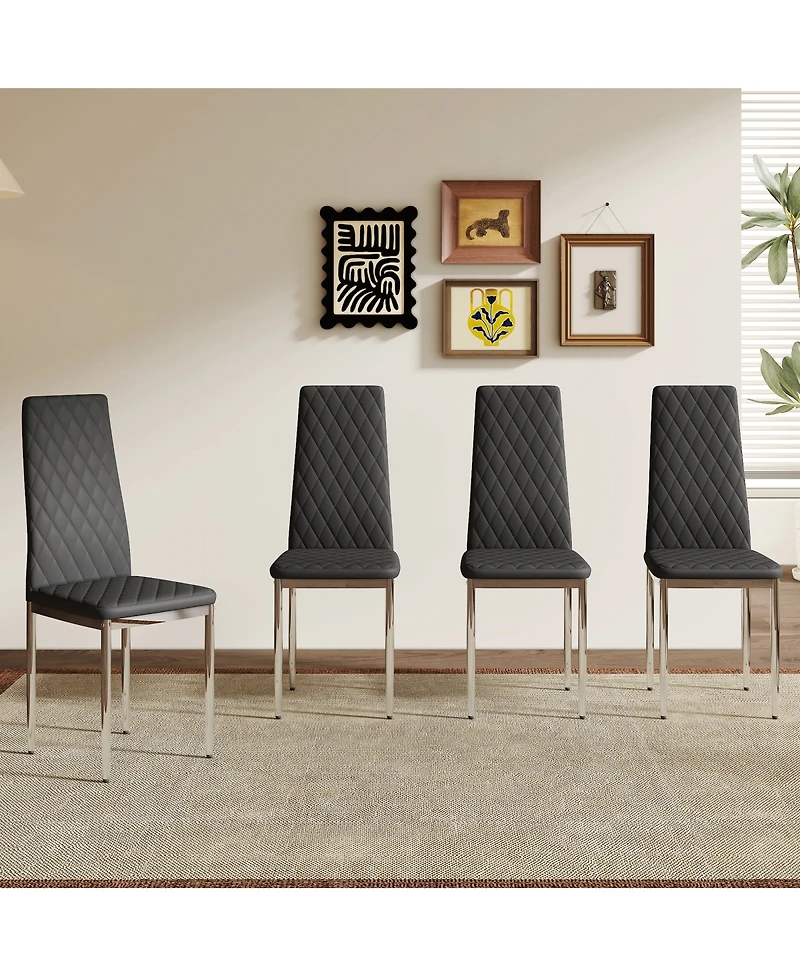 Streamdale Furniture Modern Style Dining Chairs Set of 4 Pu Leather with Silver Metal Legs
