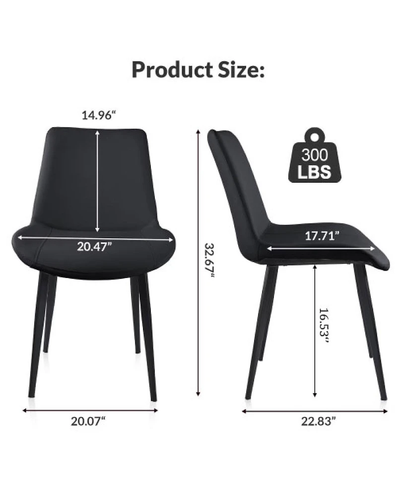 Streamdale Furniture Set of 2 Modern Pu Leather Dining Chairs with Metal Legs