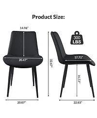 Streamdale Furniture Set of 2 Modern Pu Leather Dining Chairs with Metal Legs