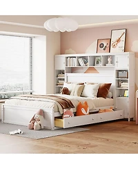 Streamdale Furniture Queen Size Wooden Bed With All-in-One Cabinet Shelf and Sockets