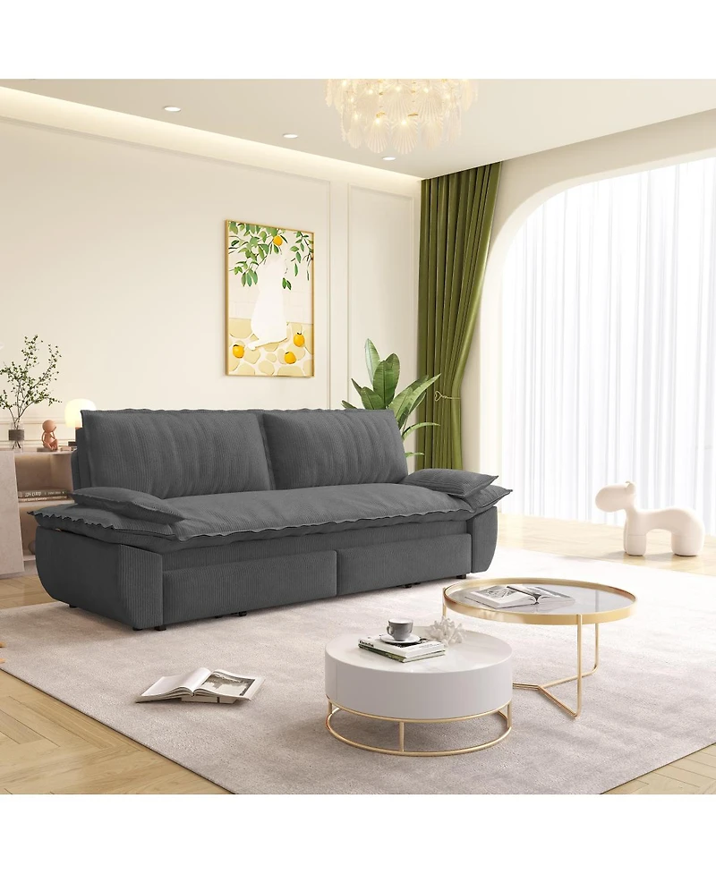 Streamdale Furniture 73.2'' 3-in-1 Convertible Queen Pull-Out Corduroy Sleeper Sofa