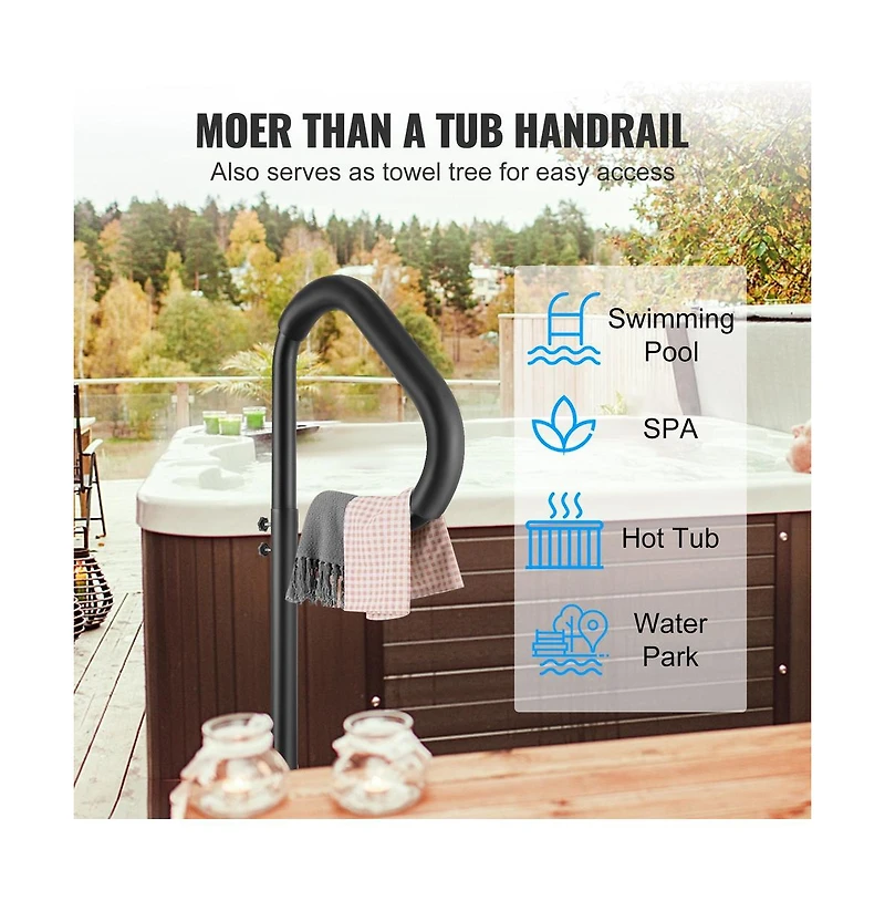 Sugift Hot Tub Handrail 360 Degree Rotatable Spa Side Rail Adjustable