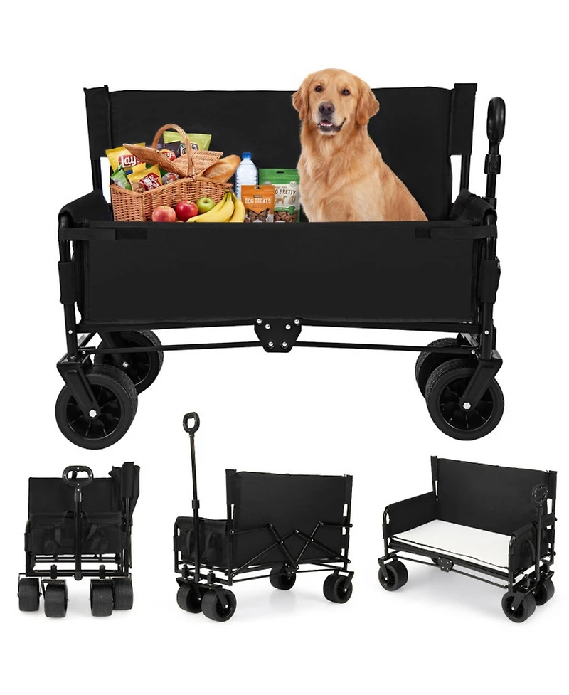 Gouun 2 in 1 Collapsible Beach Wagon and Bench Seat Combo Cart with Side Pockets