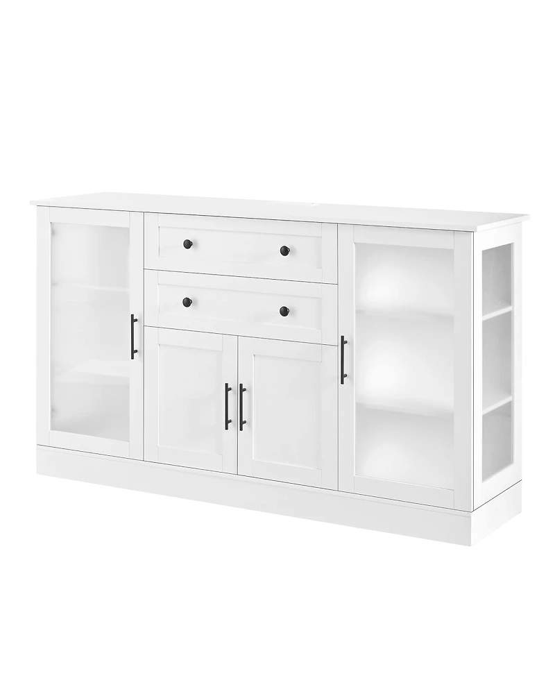 Streamdale Furniture U-Style 58.3'' Modern Buffet Sideboard with 4 Doors 2 Drawers and Power Outlet