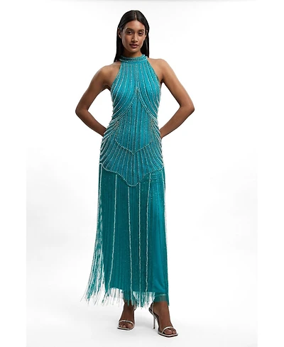 Karen Millen Women's Crystal Fringe Maxi Dress