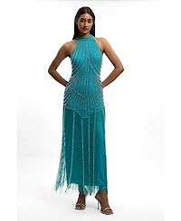 Karen Millen Women's Crystal Fringe Maxi Dress