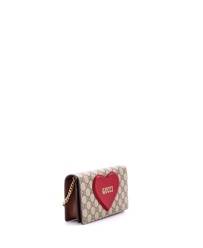Pre-Owned Gucci Logo Heart Chain Wallet Gg Coated Canvas