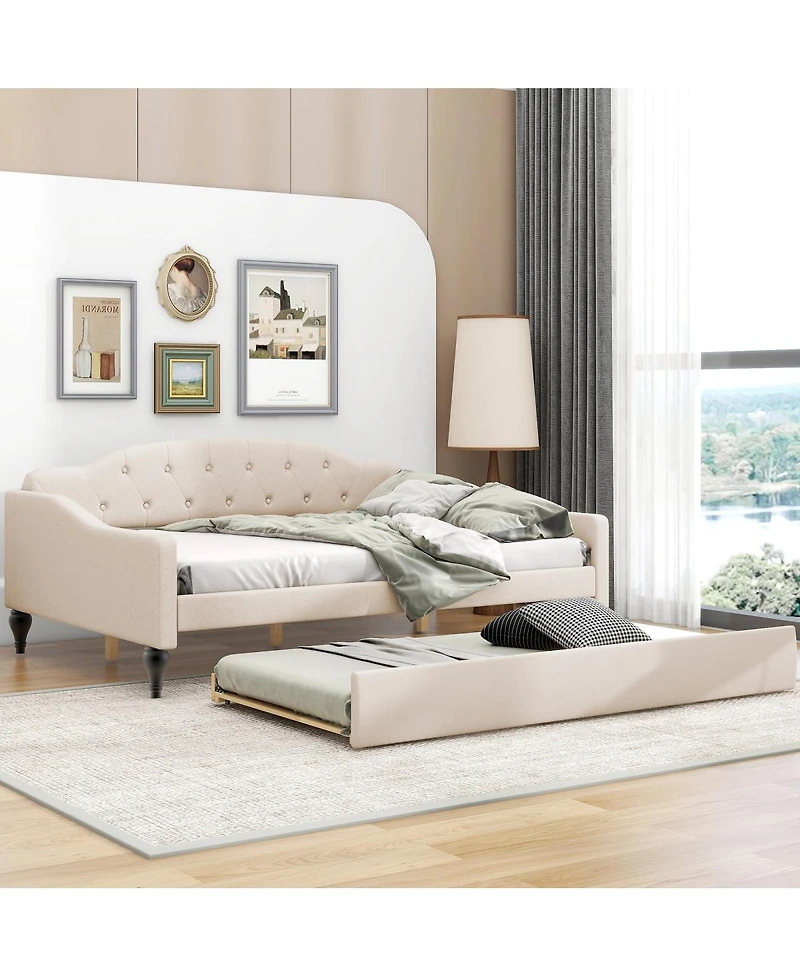 Streamdale Furniture Upholstered Tufted Daybed with Twin Size Trundle