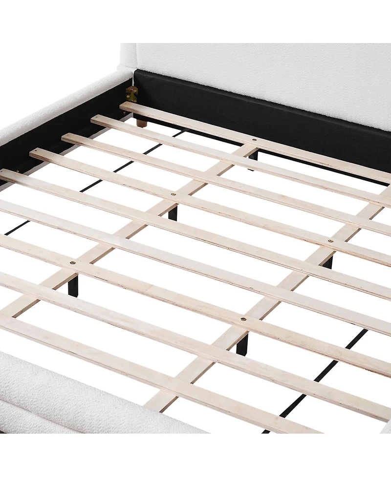 Streamdale Furniture Boucle Upholstered Bed Frame with Curved Headboard