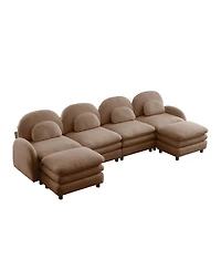Streamdale Furniture Teddy Fabric -Seat Modular Sofa with Ottomans and Lumbar Pillows