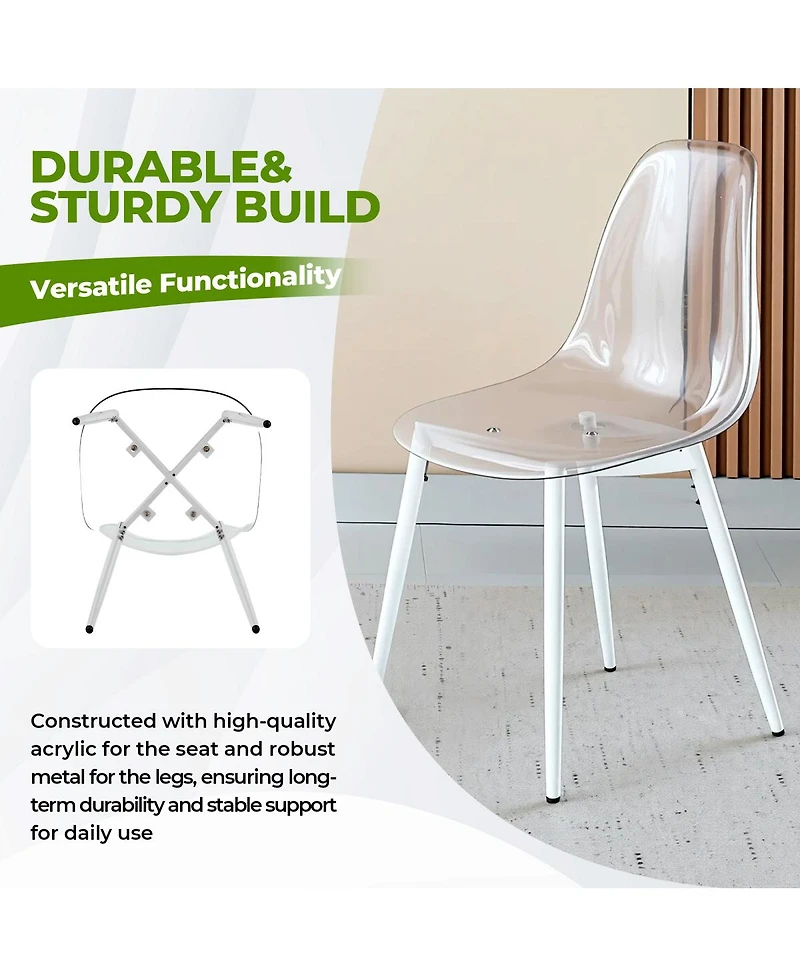 Streamdale Furniture Modern Transparent Acrylic Dining Chair with Sturdy Metal Legs