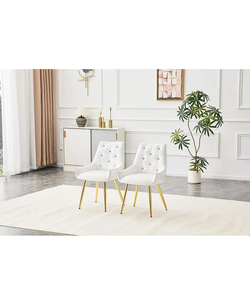 Streamdale Furniture Crocodile Pattern Pu Leather Accent Chairs with Golden Legs (Set of 2)